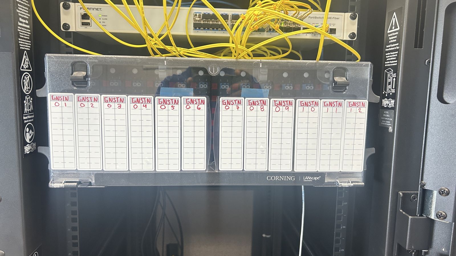 Fiber patch panel with labeled terminations